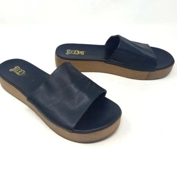 Brash Black Platform Slides Low Heel Sandals Slip On Comfortable Women's Size 9 - Picture 1 of 8